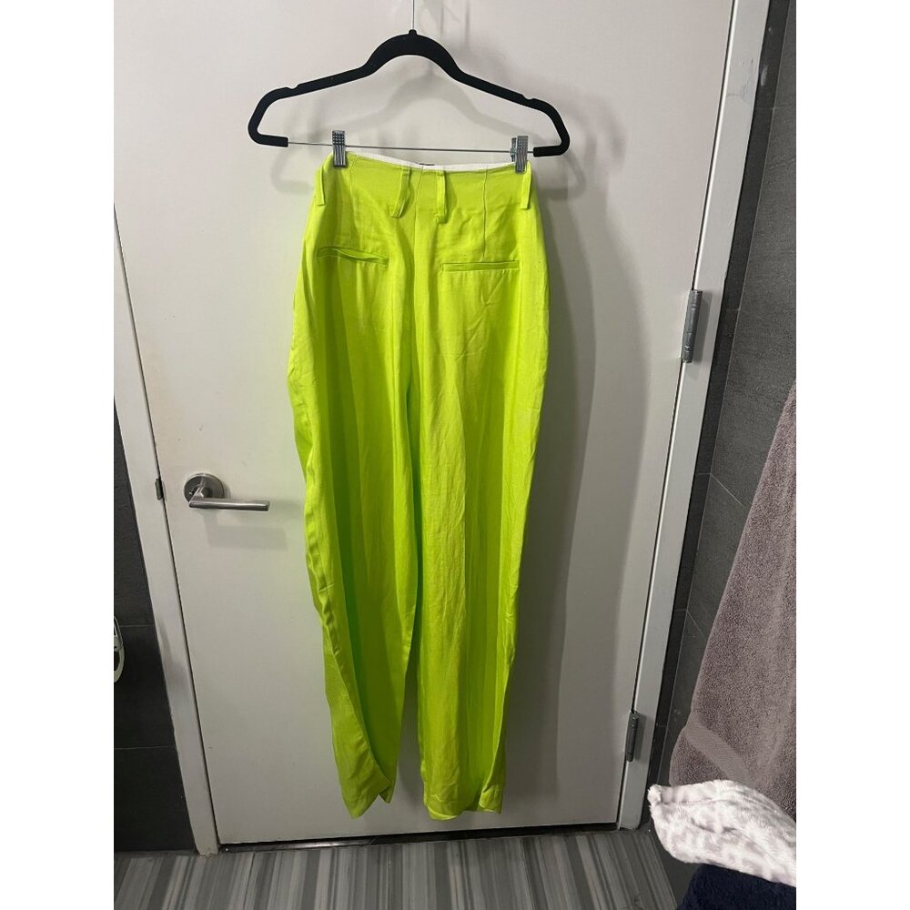 SANDRO PARIS Deauville Pleat Wide Leg High Waist Pants Lime Green Size 38 (6) - Picture 4 of 12